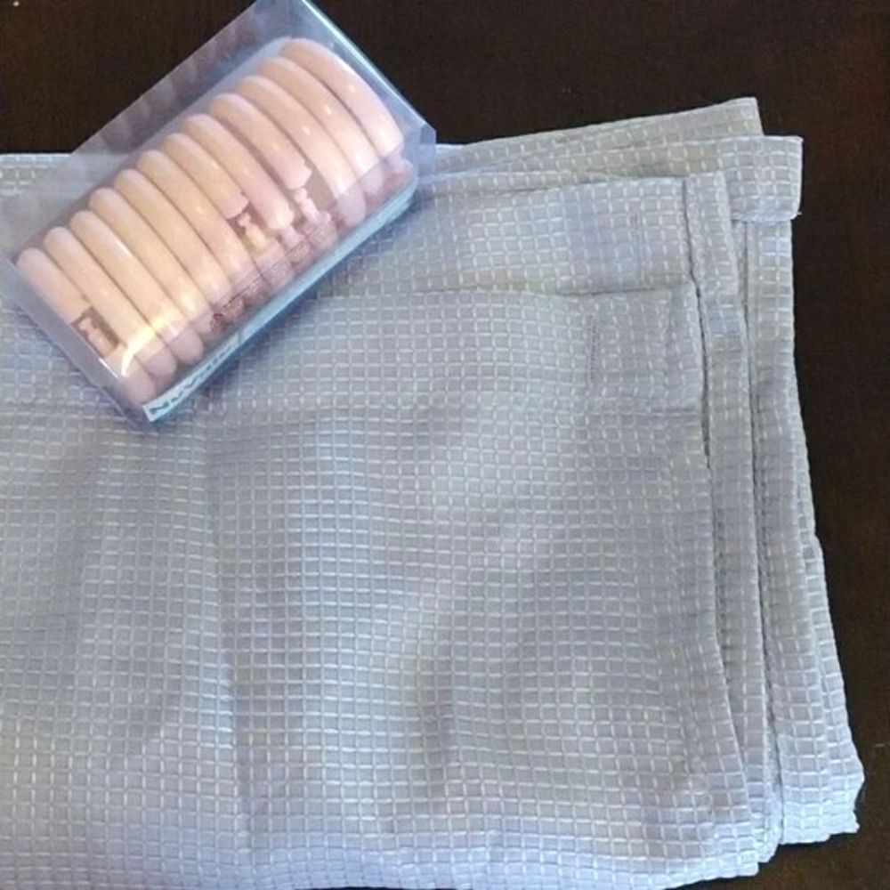 Mainstays Lavender Textured Fabric Shower Curtain with Pink Hooks Bundle